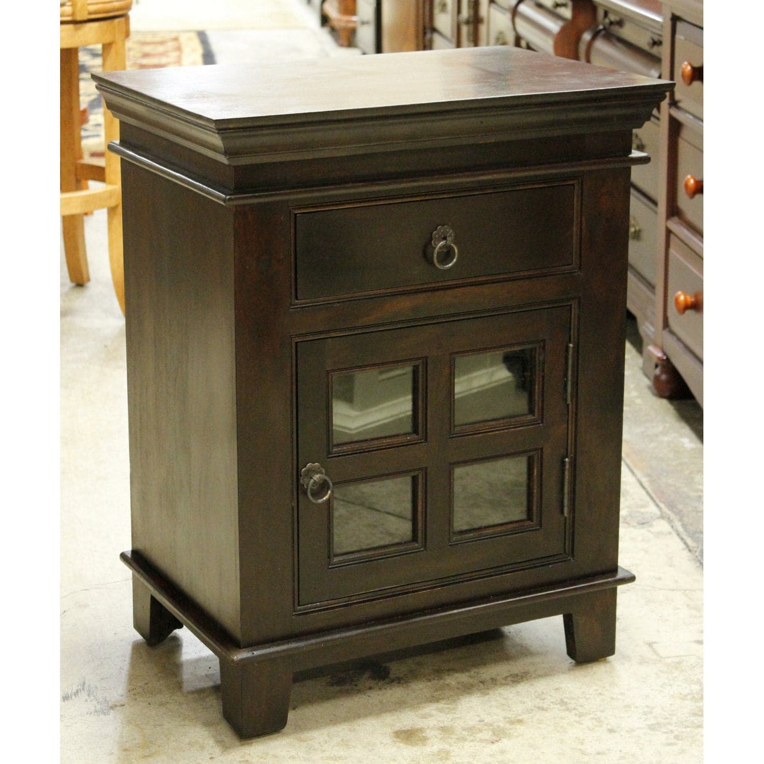 Petite Glass Pane Cabinet w/Drawer - Dark Brown - Thumbnail 3