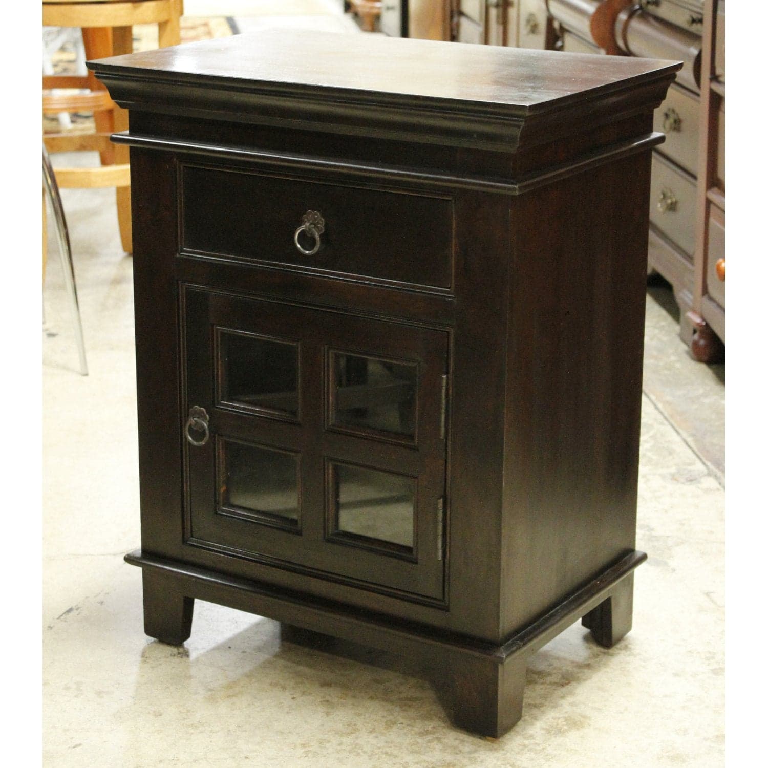 Petite Glass Pane Cabinet w/Drawer - Dark Brown - Thumbnail 4