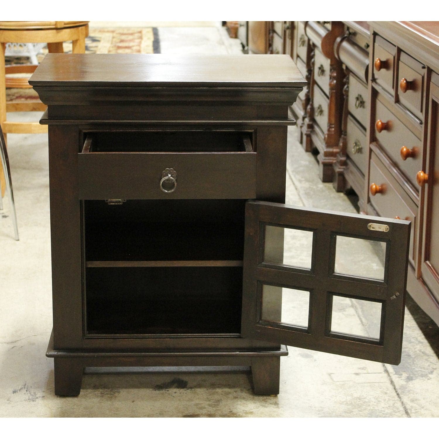 Petite Glass Pane Cabinet w/Drawer - Dark Brown - Thumbnail 2