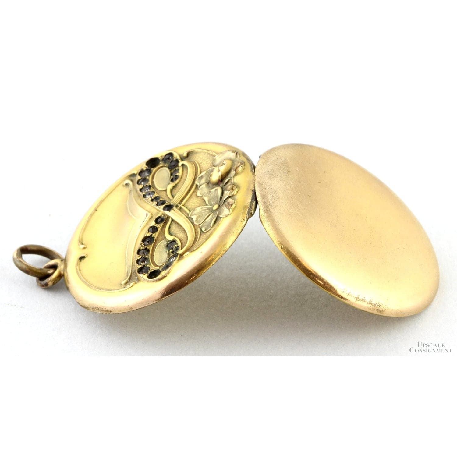 Late Victorian Wightman & Hough Gold-Filled Locket with Black Paste Stones - 1.1875" diameter - Thumbnail 3