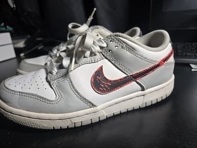 Nike Dunk Low Colorblock White Gray Red Sneakers Skateboarding Casual Athletic - Thumbnail 9