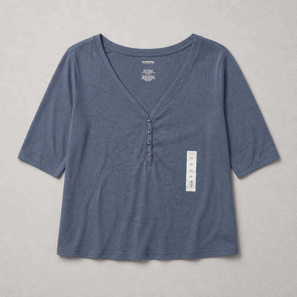 Sonoma Women's Blue V-Neck Top Size 2X