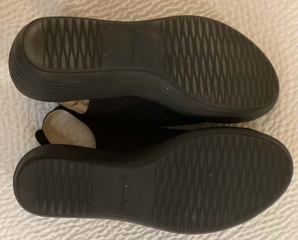Clarks Collection Jillian Pearl Black Peep Toe Slingback Wedge Sandals Size 9 - Thumbnail 5