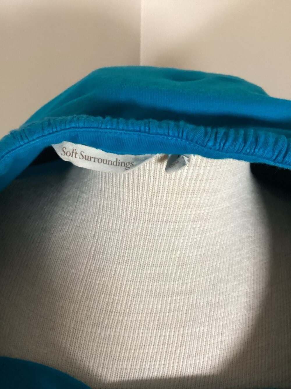 Soft Surroundings Teal Blue Ruched Hem & Pocket Pullover Sweatshirt - Thumbnail 2