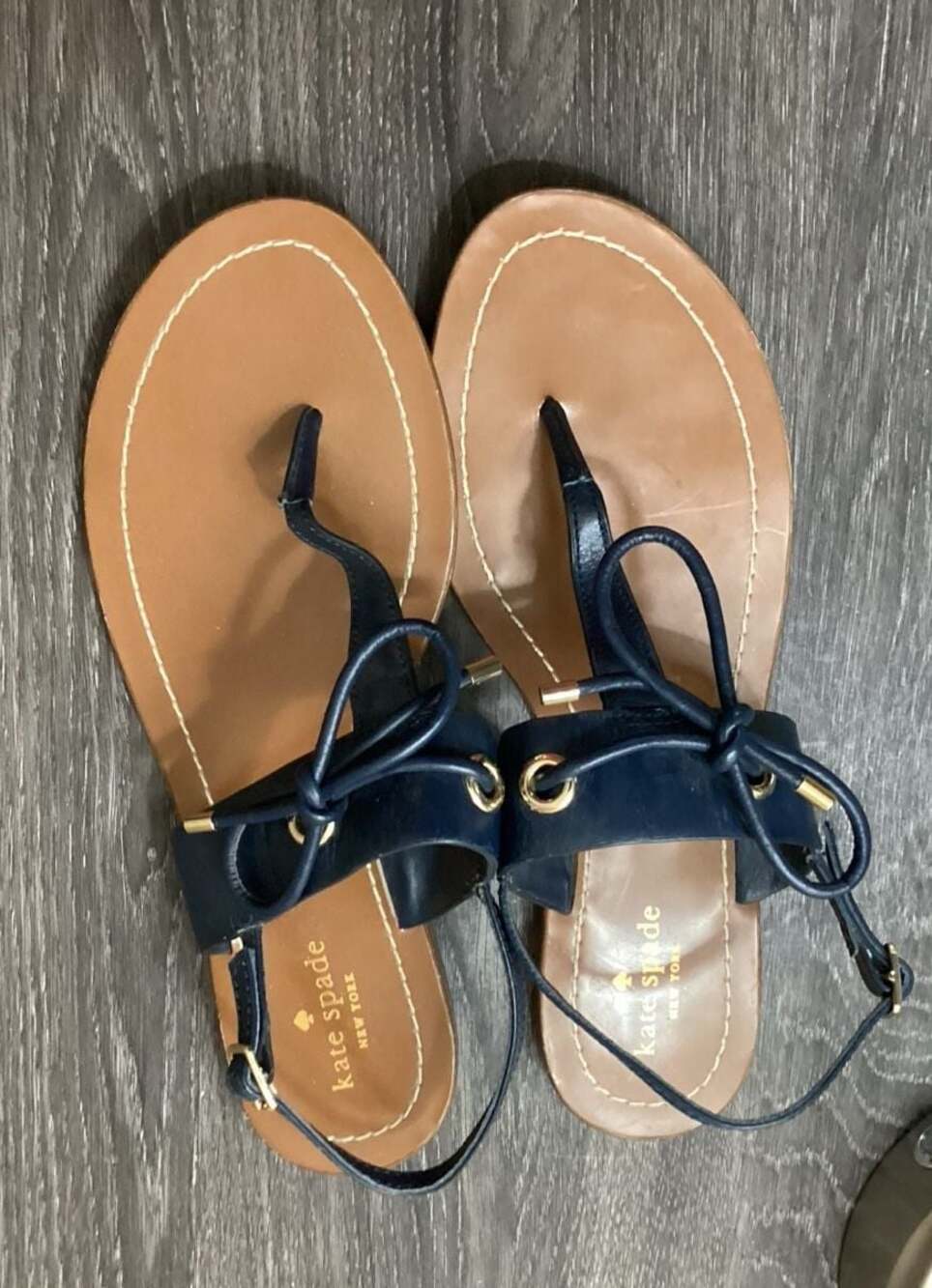 Kate Spade Carolina Navy Leather Thong Sandals with Bow Detail - Thumbnail 7
