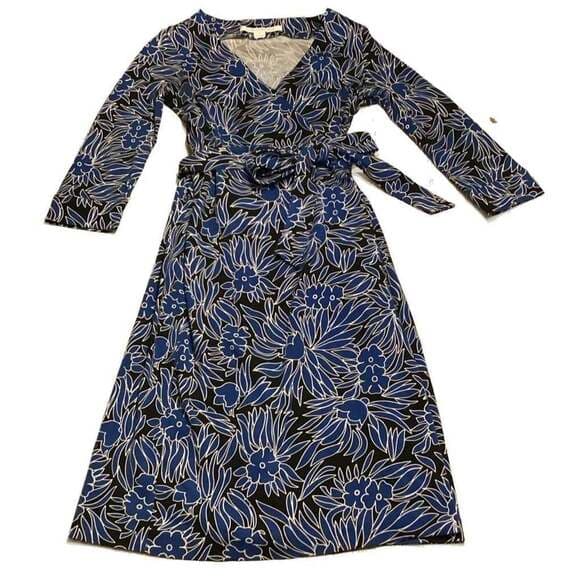 Diane von Furstenberg Julian Blue Floral Wrap Dress Size 0 - Thumbnail 5