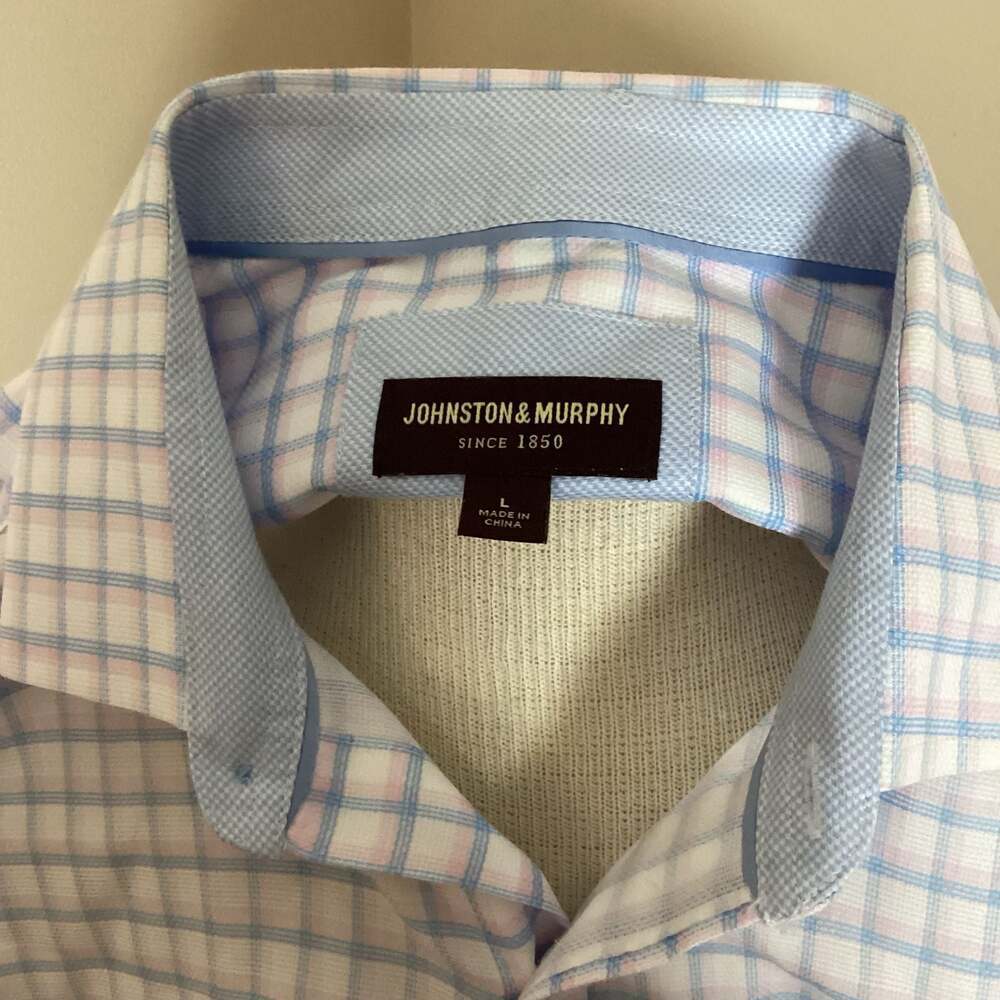 Johnston & Murphy Blue Plaid Linen Blend Button Down Shirt Size L - Thumbnail 2