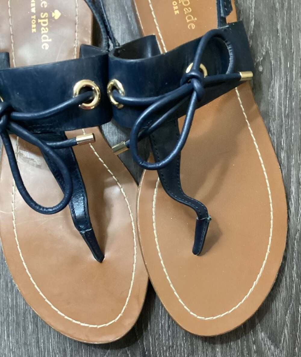 Kate Spade Carolina Navy Leather Thong Sandals with Bow Detail - Thumbnail 2