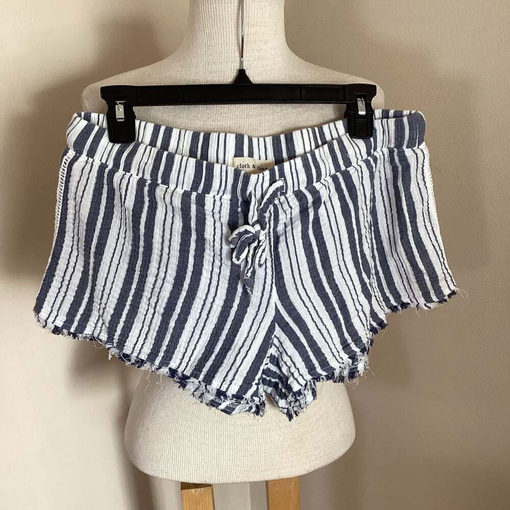 Cloth & Stone Blue and White Striped Fray Hem Drawstring Shorts Size L - Thumbnail 3