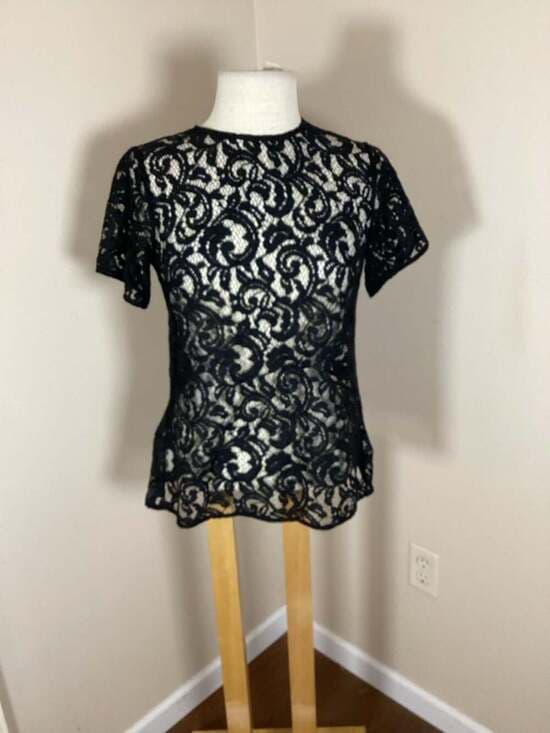 MICHAEL Michael Kors Black Sheer Floral Lace Short Sleeve Peplum Top Size XS - Thumbnail 4