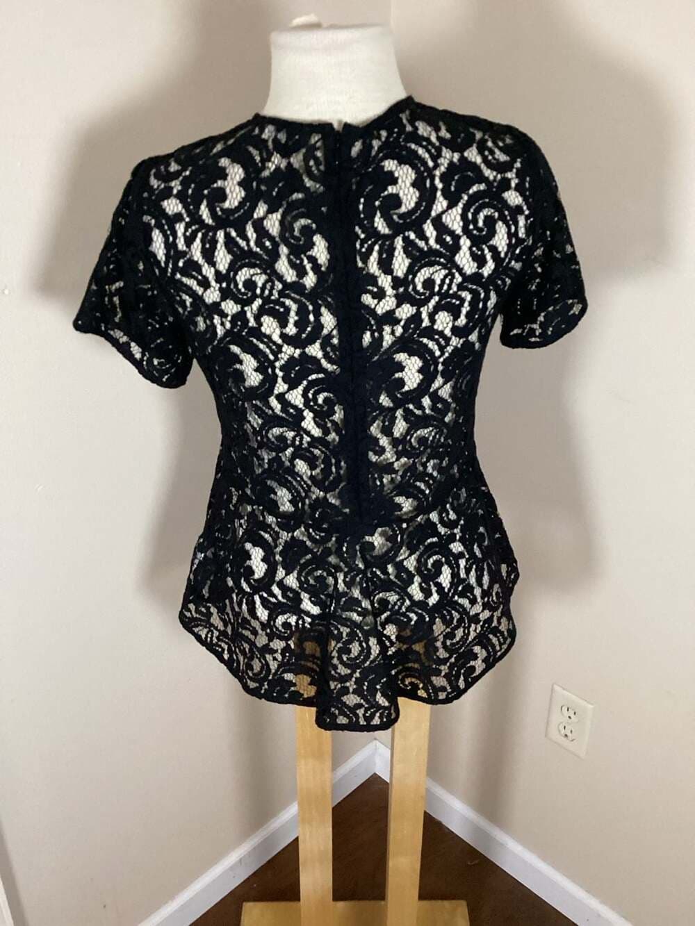 MICHAEL Michael Kors Black Sheer Floral Lace Short Sleeve Peplum Top Size XS - Thumbnail 2