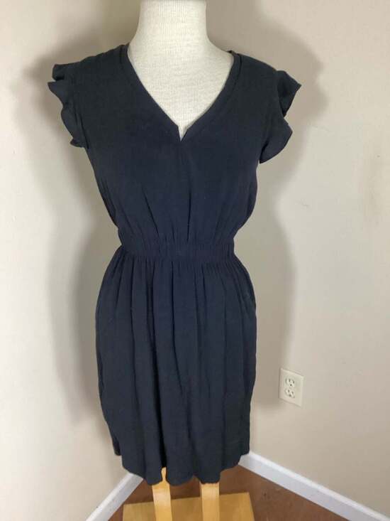 Kate Spade New York Black Flutter Sleeve V-Neck Elastic Waist Dress, Size 2 - Thumbnail 4