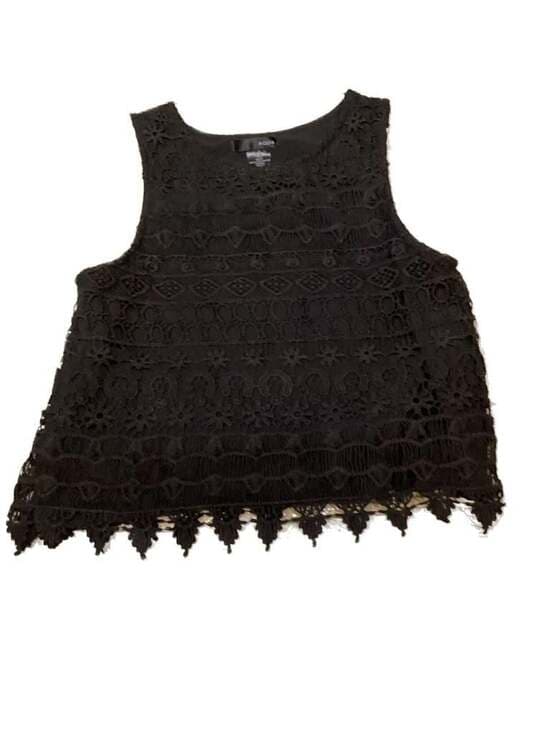 AQUA Black Geometric Lace Crochet Cropped Tank Top - Thumbnail 5