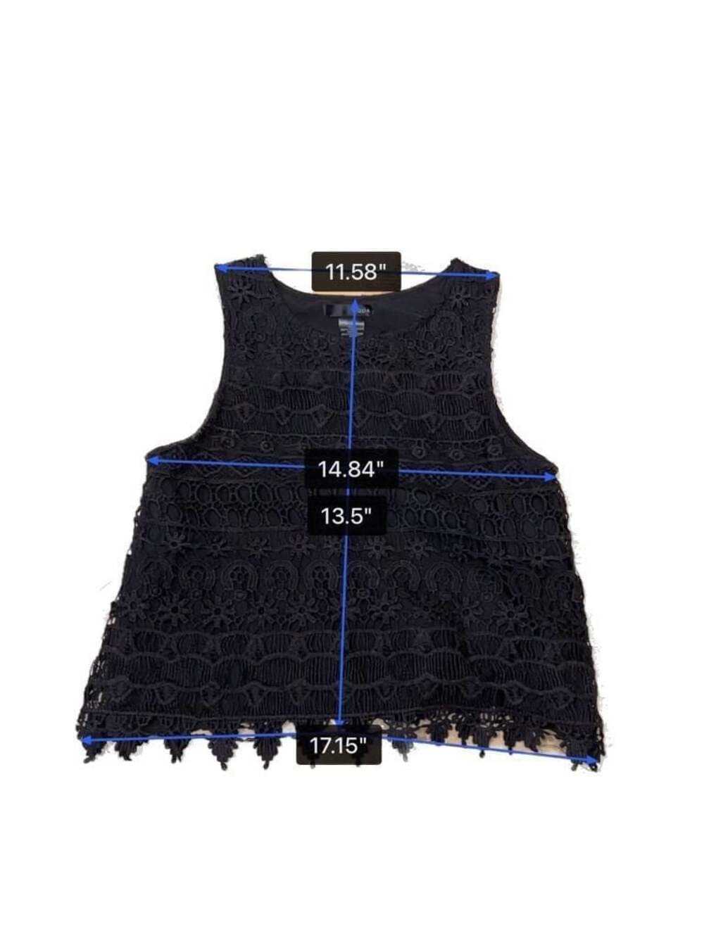 AQUA Black Geometric Lace Crochet Cropped Tank Top - Thumbnail 4