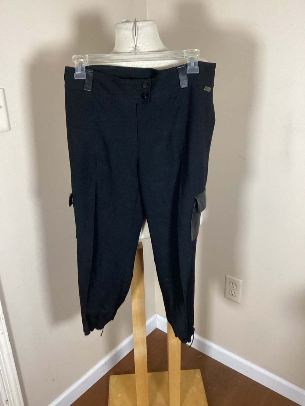E.L.O.C Jackson Black Cargo Pants with Faux Leather Trim Trimmed Pockets - Thumbnail 4