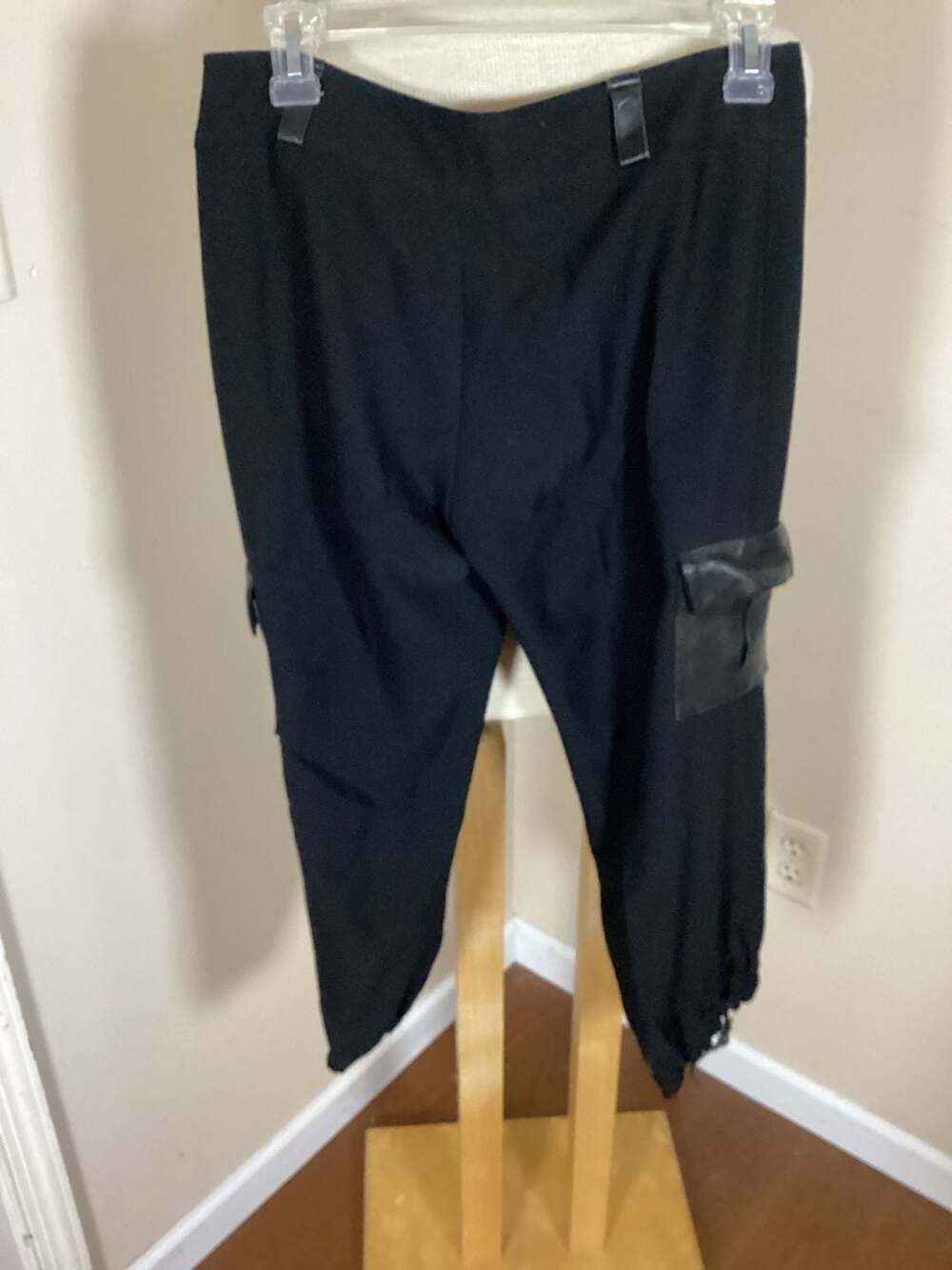 E.L.O.C Jackson Black Cargo Pants with Faux Leather Trim Trimmed Pockets - Thumbnail 3