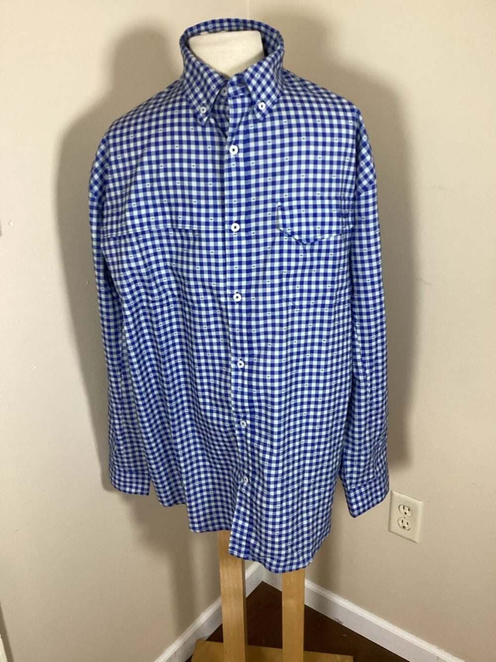 Huk Tide Point Long Sleeve Gingham Fishing Shirt Blue White Size XL - Thumbnail 3