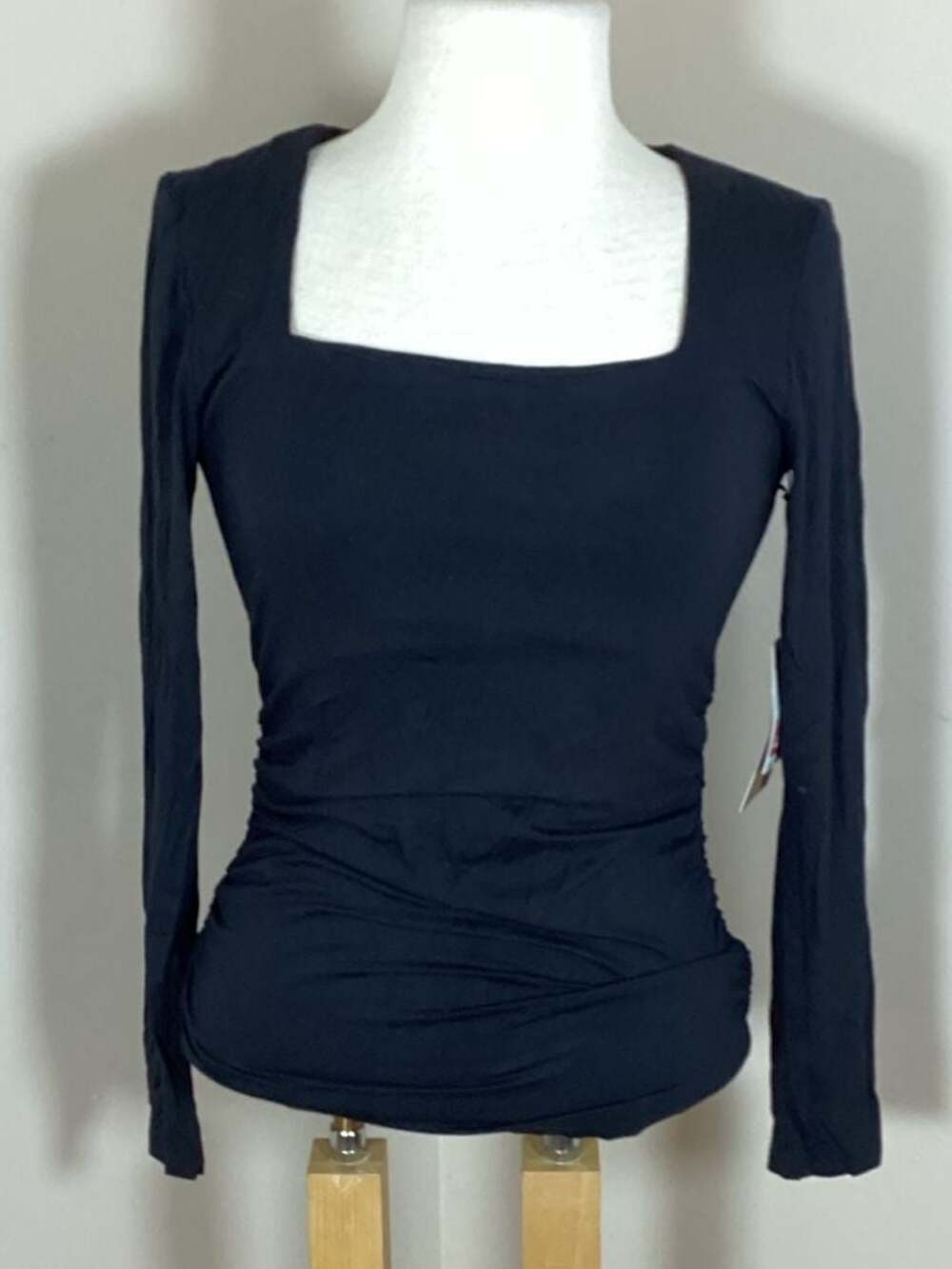 Halogen Black Square Neck Ruched Long Sleeve Top Size S - Thumbnail 3