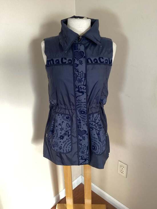Macaw Sports Navy Blue Graphic Print Cinched Waist Vest Size 90 - Thumbnail 4