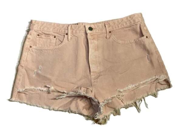 GRLFRND Cindy High-Rise Distressed Denim Shorts in Pink - Thumbnail 5