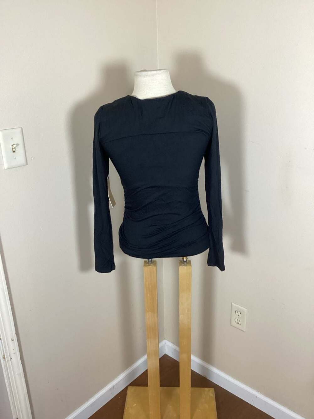 Halogen Black Square Neck Ruched Long Sleeve Top Size S - Thumbnail 2