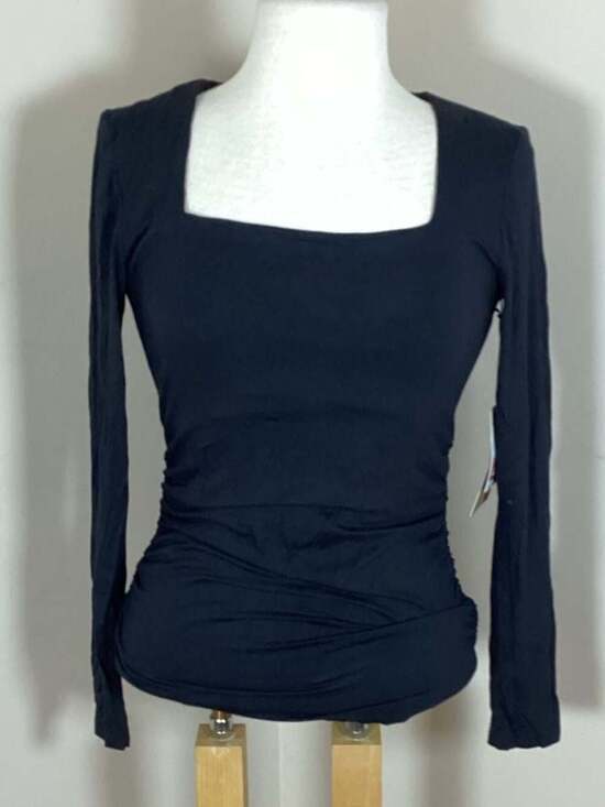 Halogen Black Square Neck Ruched Long Sleeve Top Size S - Thumbnail 4
