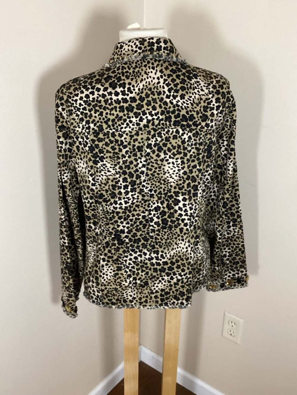 Laura Ashley Leopard Print Button Front Jacket with Jewel Accents and Frayed Hem - Thumbnail 2