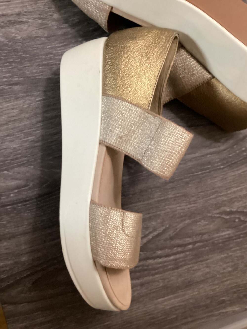 Nicole Imogen Gold Metallic Wedge Elastic Strap Sandals - Thumbnail 6