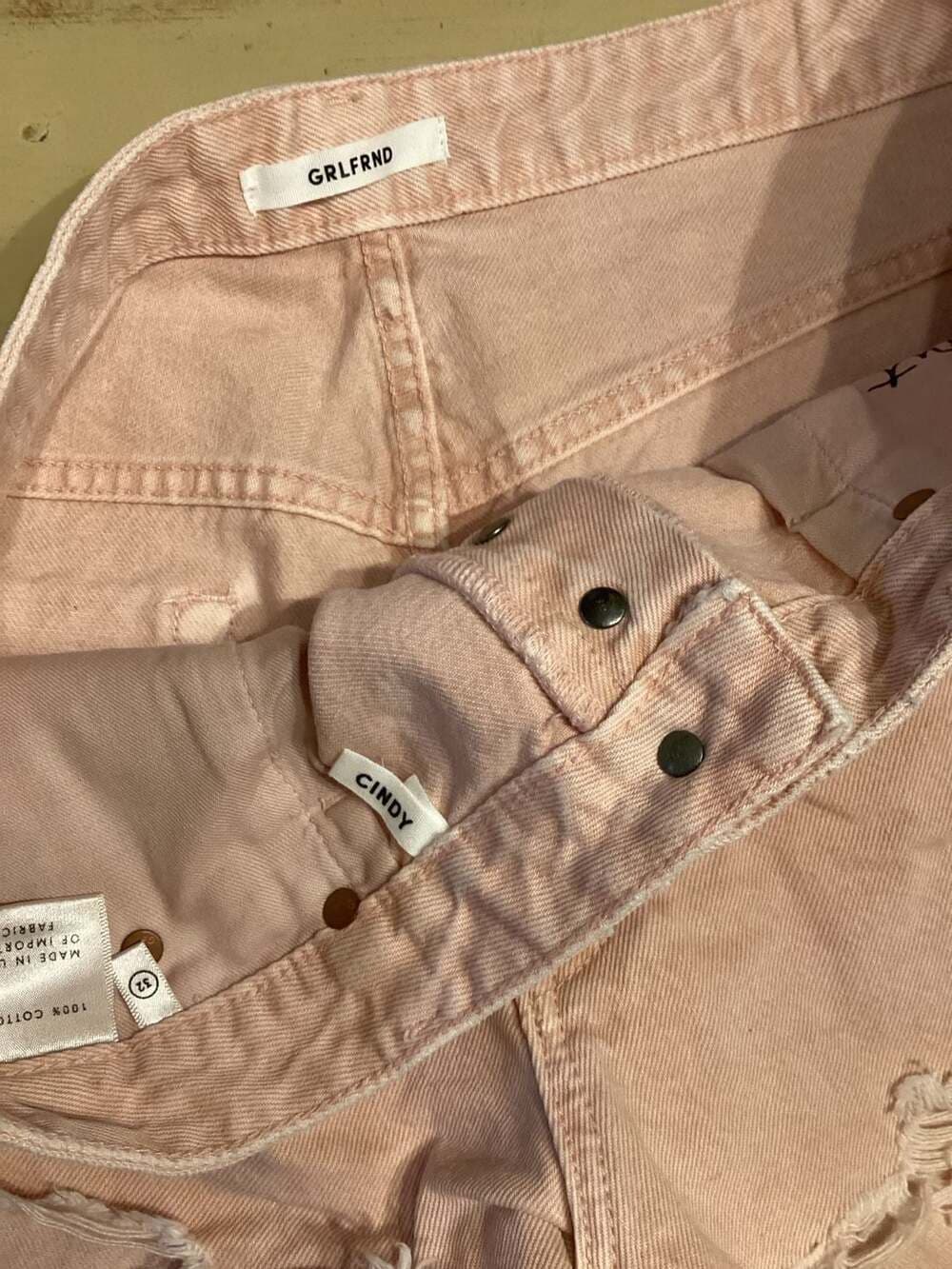 GRLFRND Cindy High-Rise Distressed Denim Shorts in Pink - Thumbnail 2