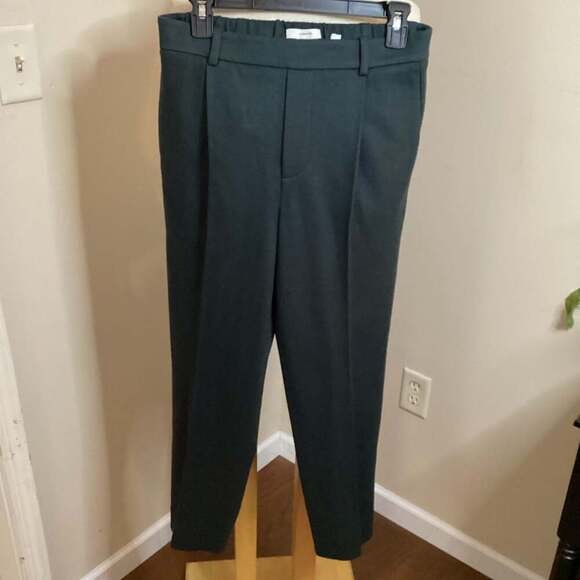 Vince Dark Forest Green Pleated Tapered Trousers with Elastic Back Waist - Thumbnail 4