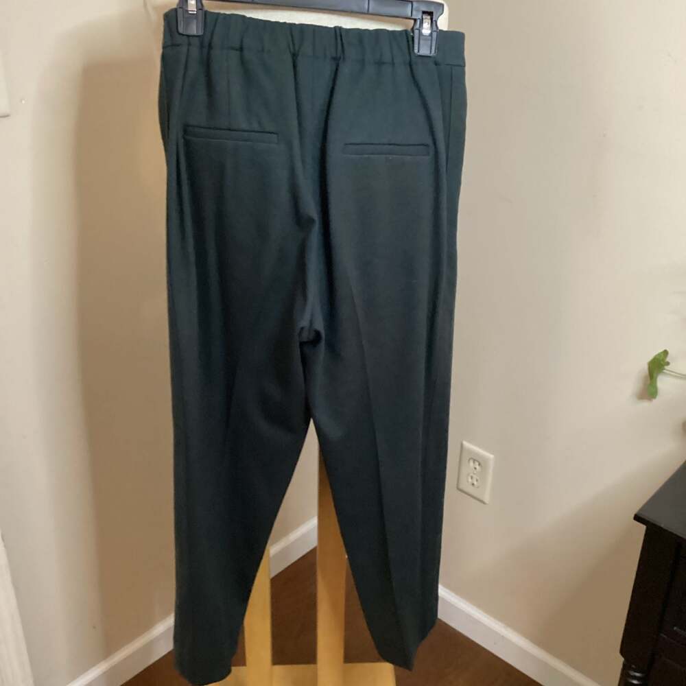Vince Dark Forest Green Pleated Tapered Trousers with Elastic Back Waist - Thumbnail 2