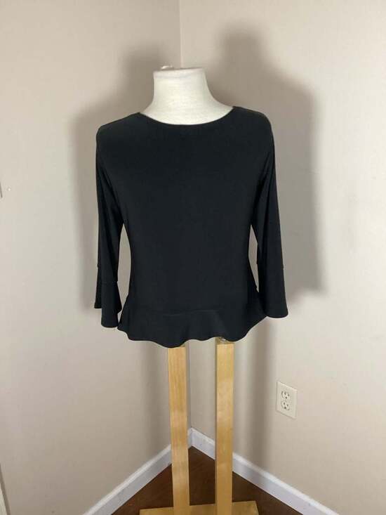 Sympli The Best Black Peplum Hem 3/4 Bell Sleeve Top - Thumbnail 4