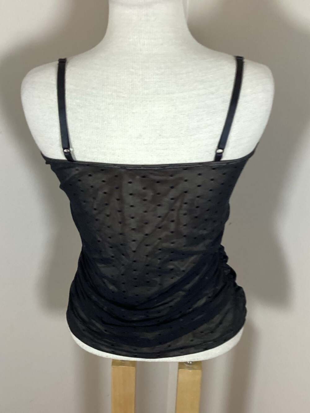 White House Black Market Black Polka Dot Mesh Surplice Cami Top Size L - Thumbnail 2