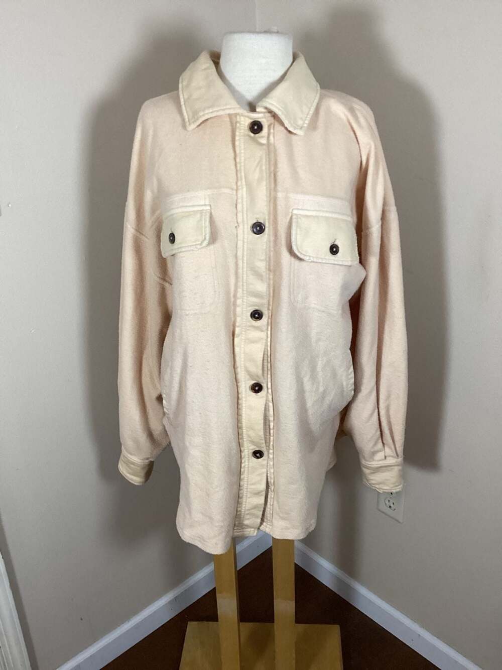 Free People Ruby Jacket Fleece Shacket in Peach, Size Large - Thumbnail 3