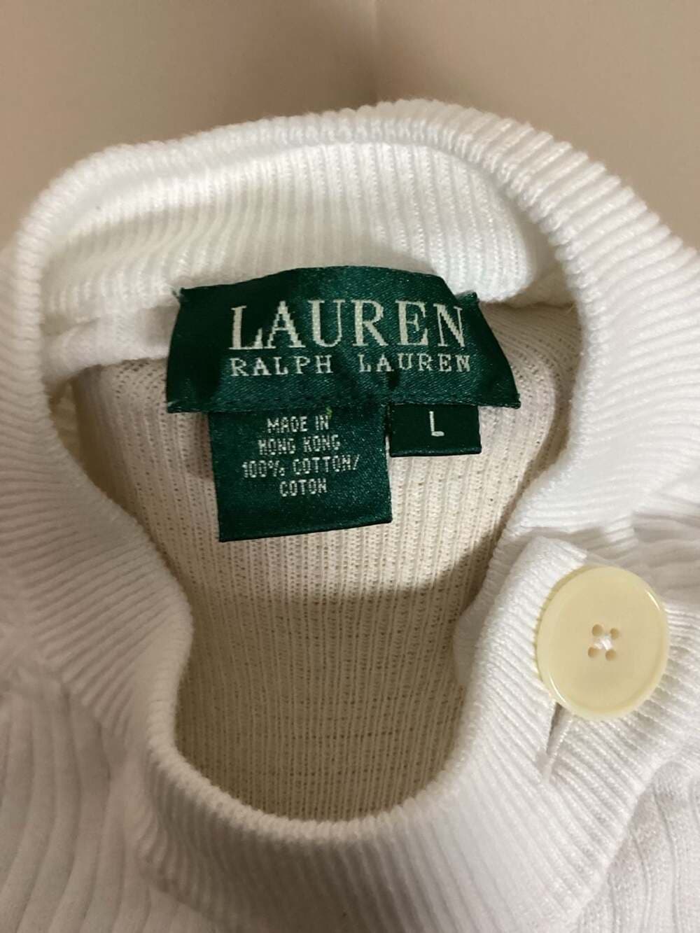Lauren Ralph Lauren White Ribbed Mock Neck Button Shoulder Top and Petite Chain - Thumbnail 5