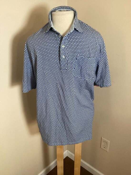 johnnie-O Hangin' Out Blue Geometric Print Polo Shirt Size L Liberty Bell Logo - Thumbnail 5