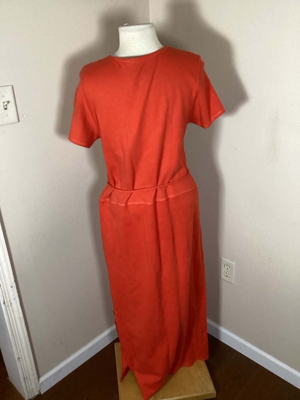 Richard Vintage Orange Cotton Knit Maxi Dress Seahorse Accents Size M - Thumbnail 3