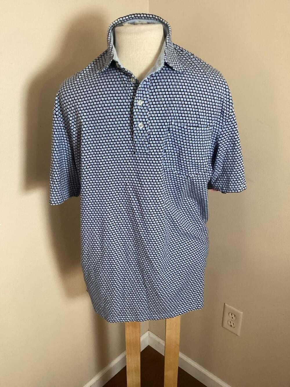 johnnie-O Hangin' Out Blue Geometric Print Polo Shirt Size L Liberty Bell Logo - Thumbnail 4