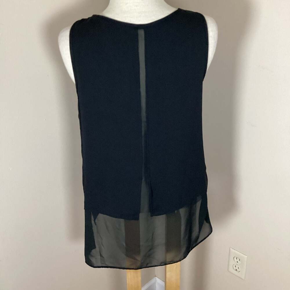 HD in Paris Anthropologie Black Pleated Chiffon Layered Hem Split Back Tank Top - Thumbnail 3