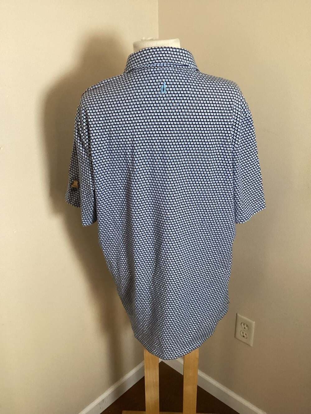 johnnie-O Hangin' Out Blue Geometric Print Polo Shirt Size L Liberty Bell Logo - Thumbnail 3