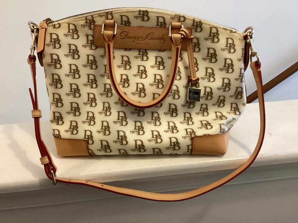 Dooney & Bourke 1975 Monogram Zip Satchel in Florentine Vacchetta Leather - Thumbnail 3