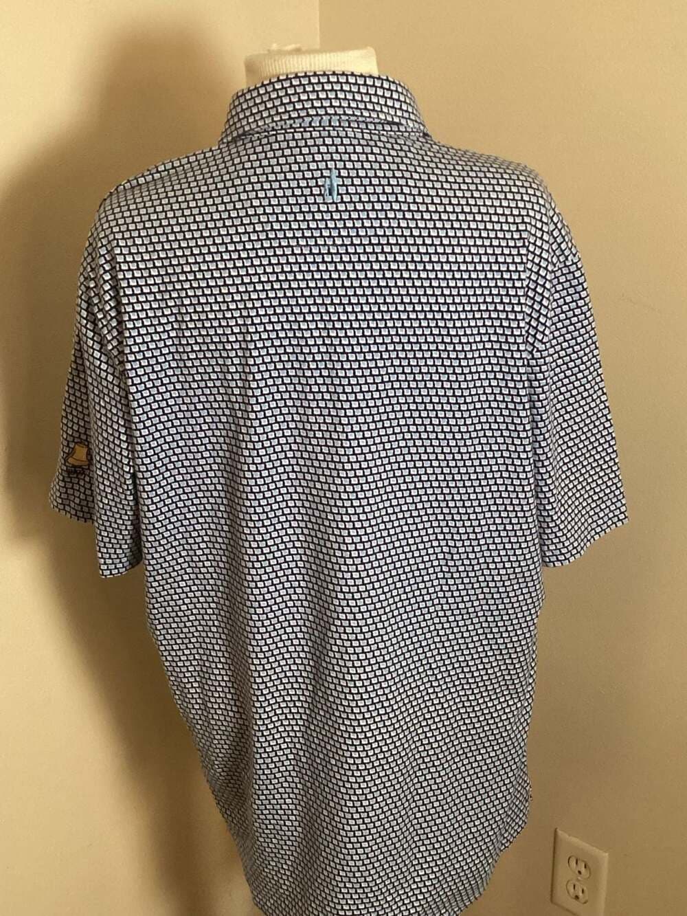 johnnie-O Hangin' Out Blue Geometric Print Polo Shirt Size L Liberty Bell Logo - Thumbnail 2