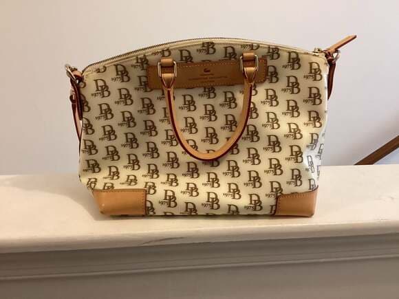 Dooney & Bourke 1975 Monogram Zip Satchel in Florentine Vacchetta Leather - Thumbnail 9