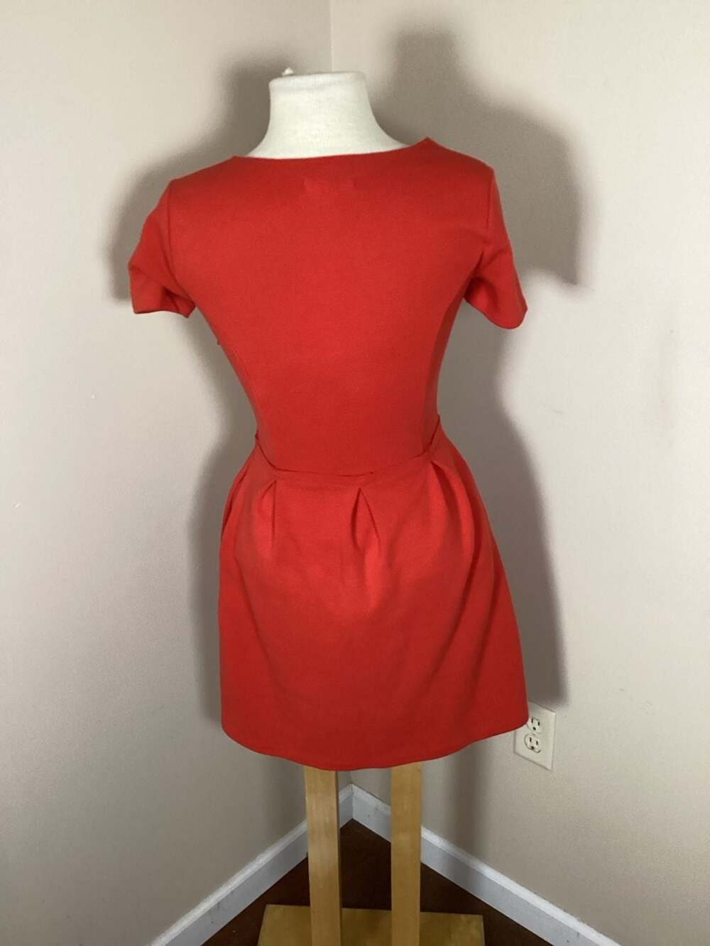 Madewell Red Short Sleeve Textured Knit Fit and Flare Dress - Thumbnail 3