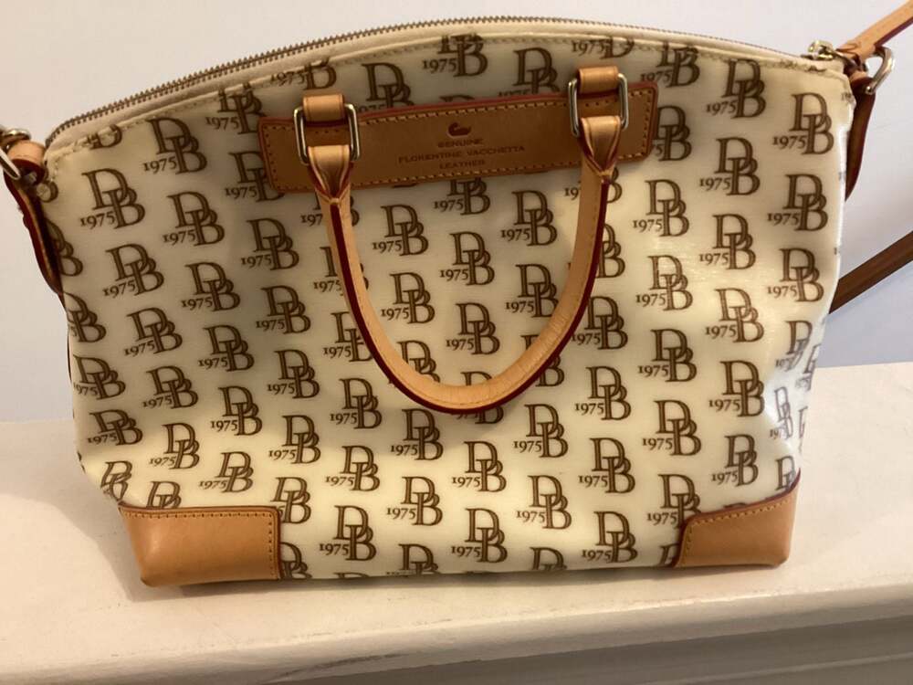 Dooney & Bourke 1975 Monogram Zip Satchel in Florentine Vacchetta Leather - Thumbnail 2