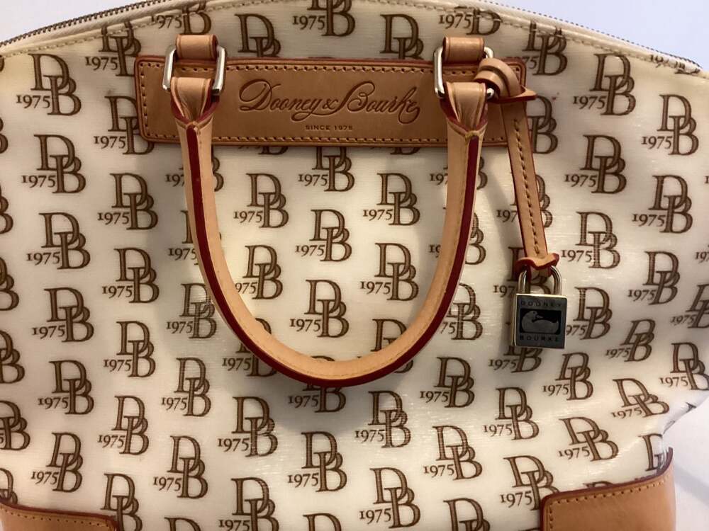 Dooney & Bourke 1975 Monogram Zip Satchel in Florentine Vacchetta Leather - Thumbnail 4