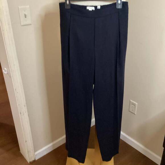 Vince Navy Blue Flat-Front Pull-On Tapered Trouser Pants - Thumbnail 4