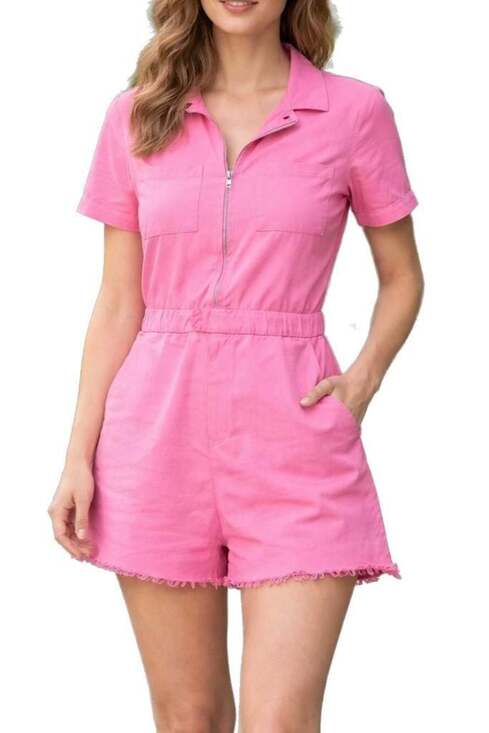 Sadie & Sage Pink Zip Front Utility Romper Size L - Thumbnail 5