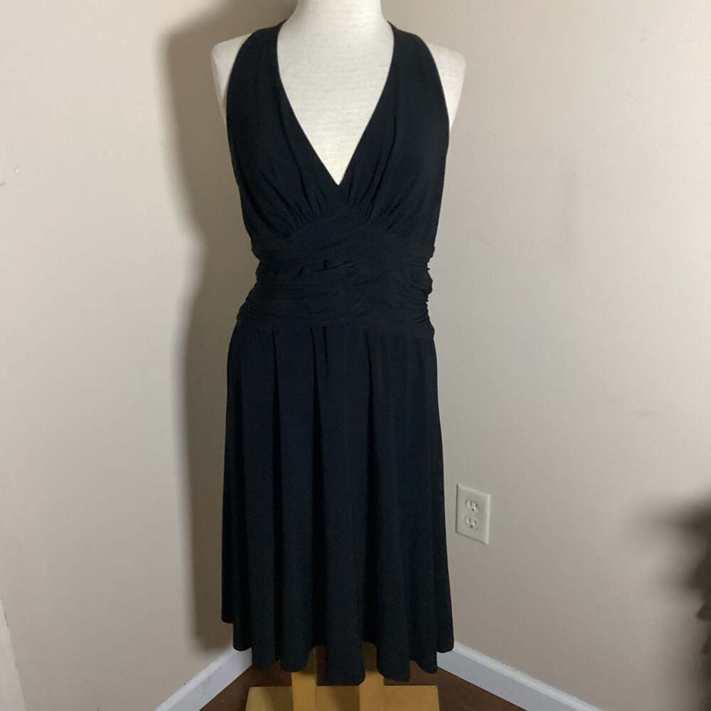 Jones New York Black Halter V-Neck Ruched Waist Dress Size 14 - Thumbnail 4