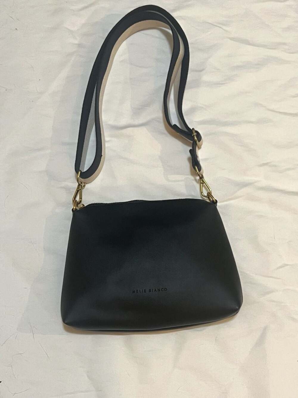 Melie Bianco Black Vegan Leather Crossbody Bag with Webbing Strap - Thumbnail 2